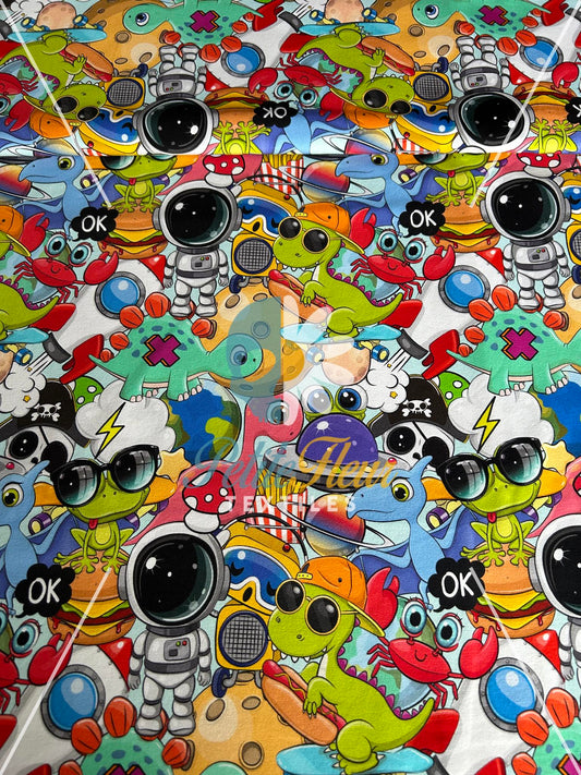 Coton spandex Dinos méli mélo