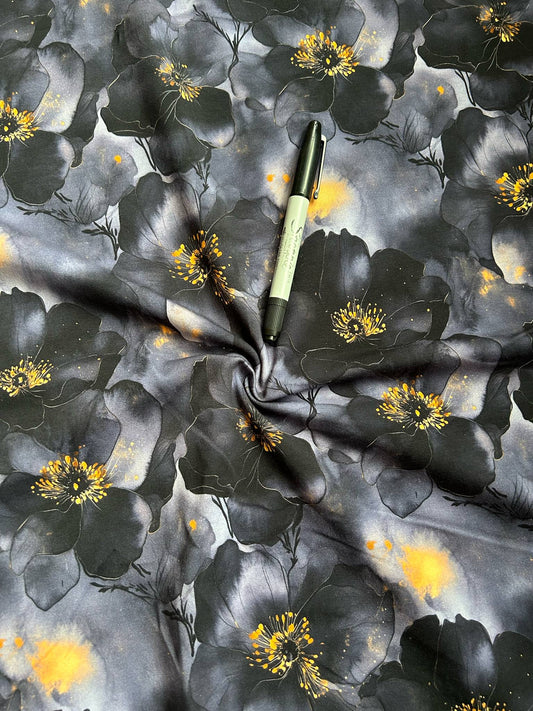 Coton spandex - Floral ink foncé