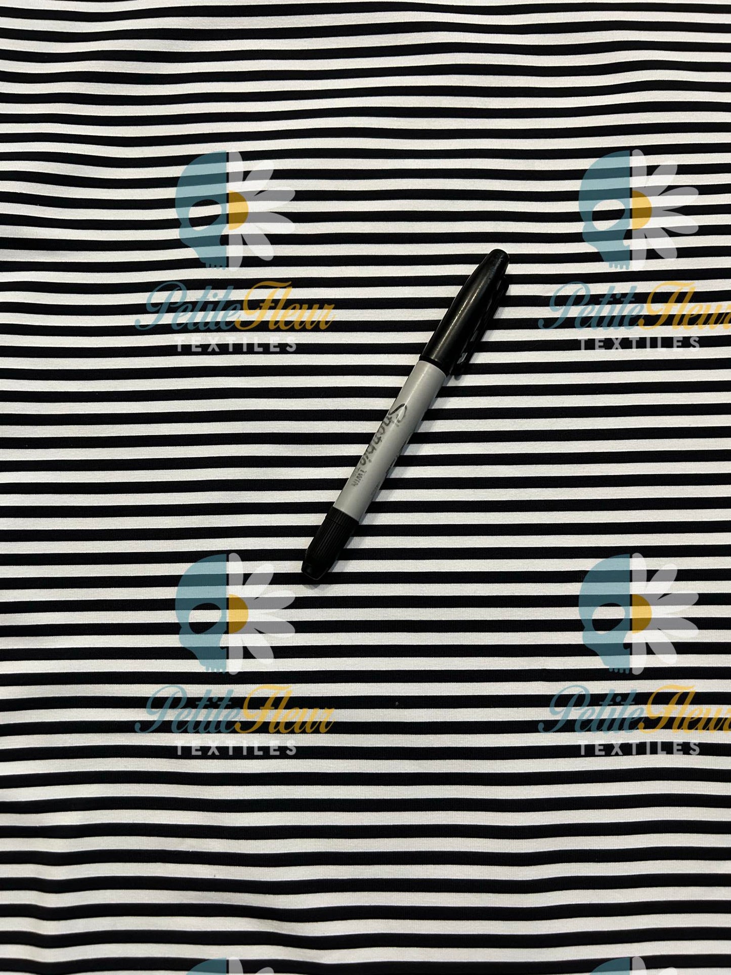 Coton spandex - Ligné noir blanc