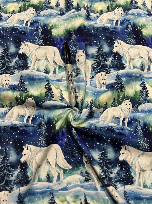 Coton spandex - Loup blanc sous les aurores