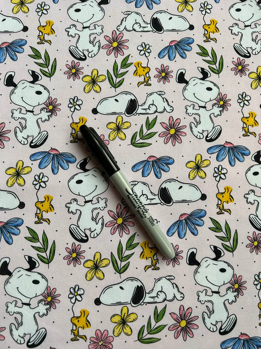 Coton spandex - Snoopy au jardin