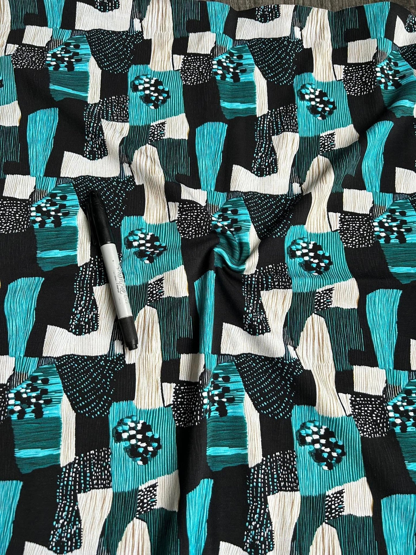 Coton spandex 220 gsm - Tricot abstrait sarcelle