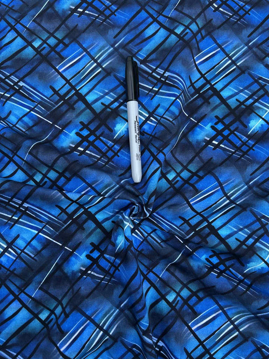Coton spandex - Lignes variées bleues