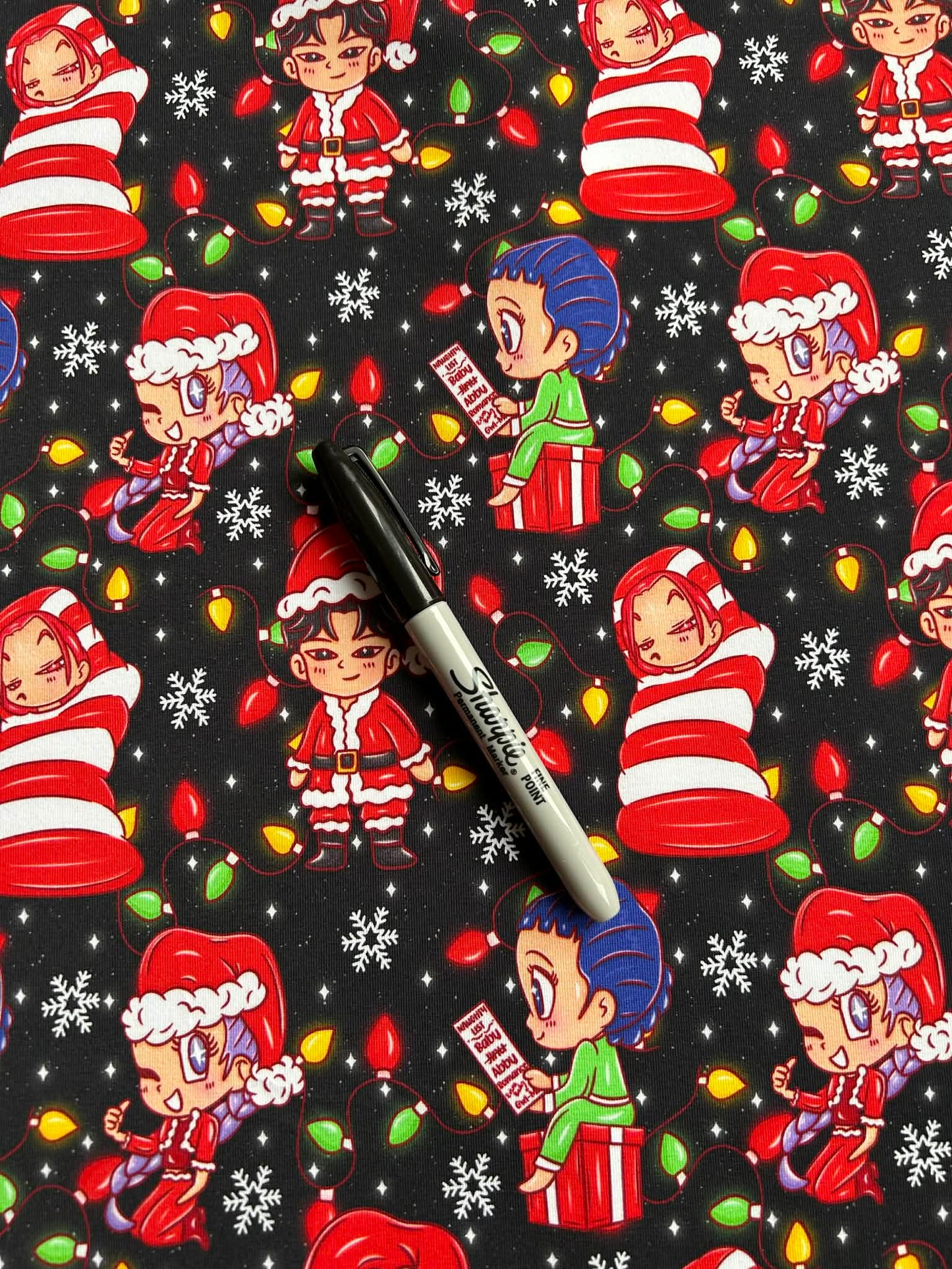 Coton spandex - Noël chez K-Pop (70 cm)