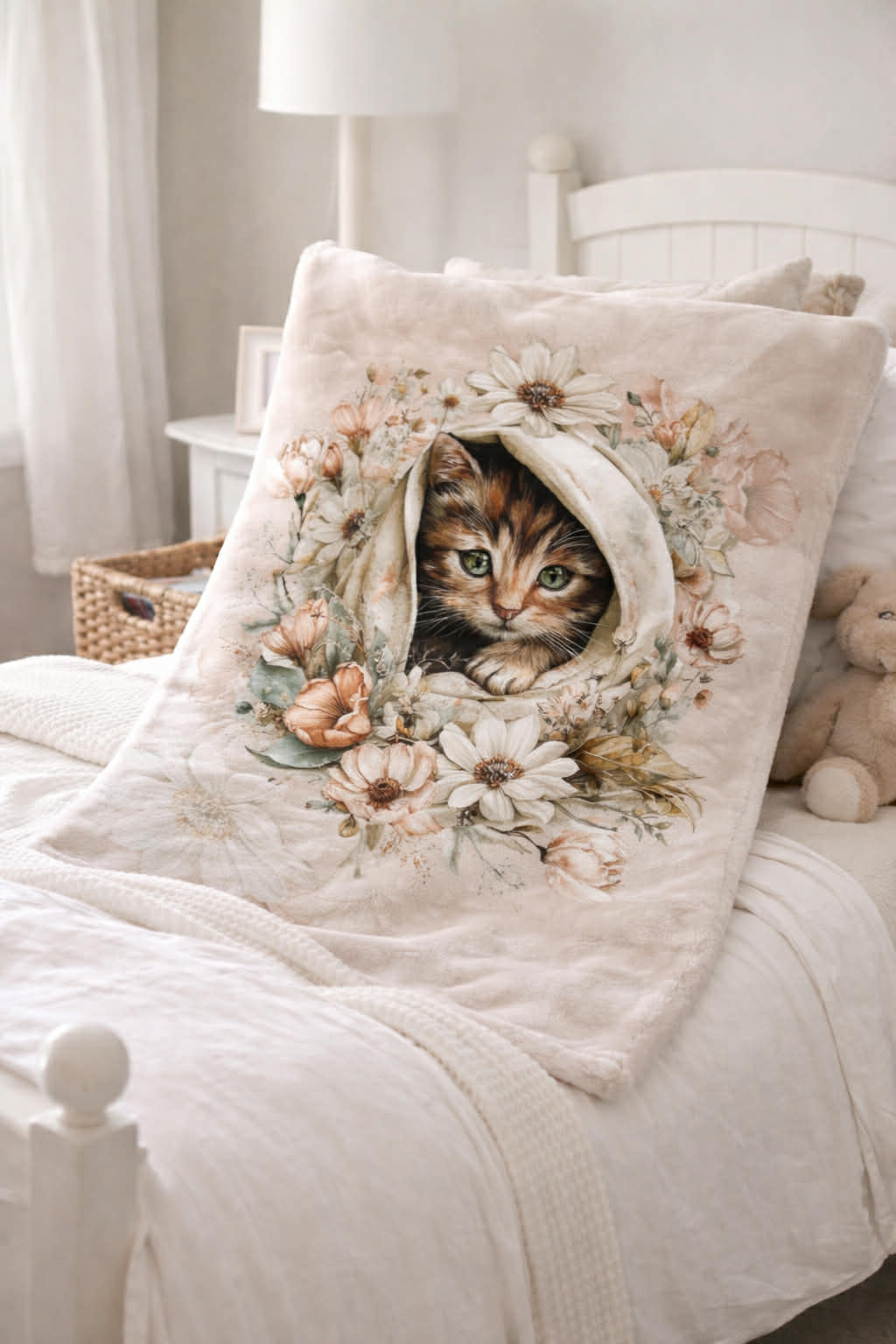 Panneau doudou - Petit chaton floral